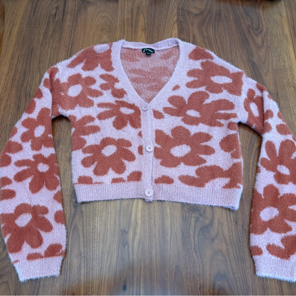 Floral Pink and Brown Girl’s Sweater